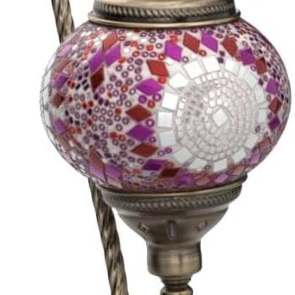 Turkish Moroccan Lamp Boho Red Mosaic Glass Bohemian - Picture 5 of 6